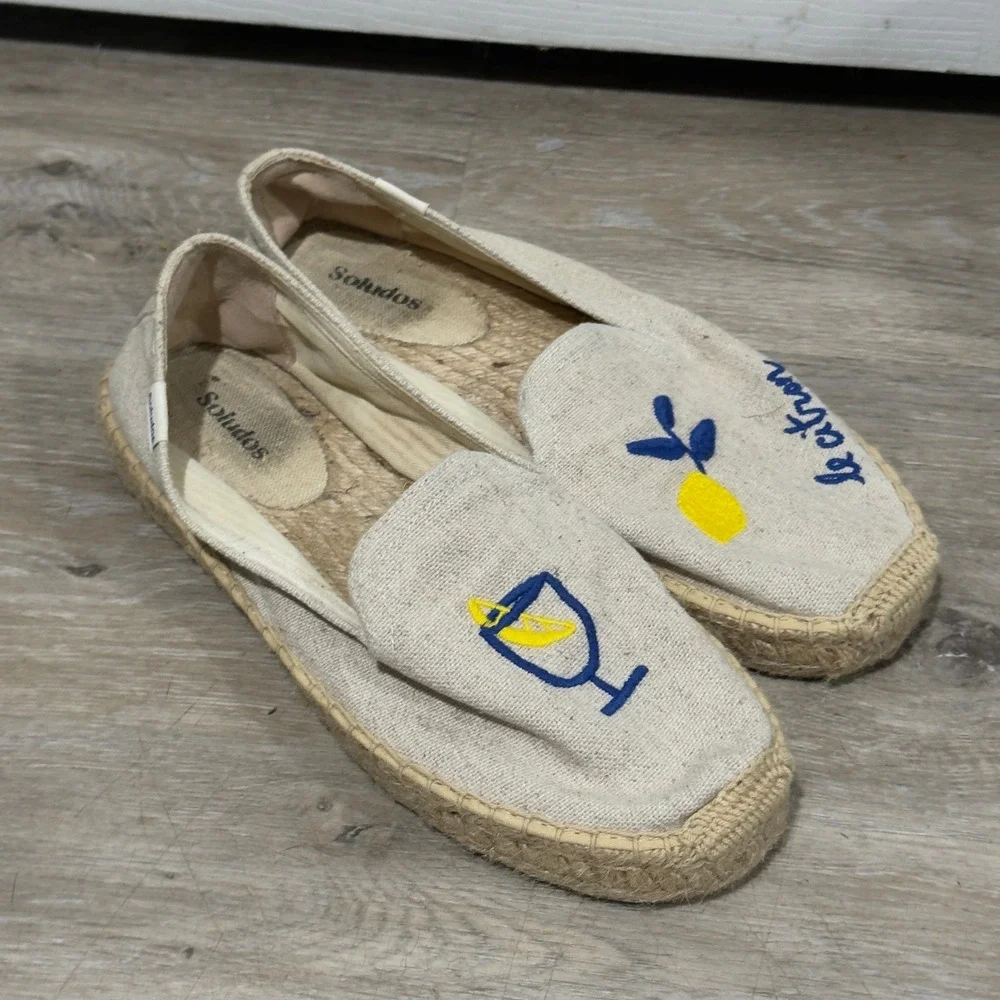 Soludos Limoncello‎ Smoking Espadrilles Women's Size 8.5 Lemon Linen Flats